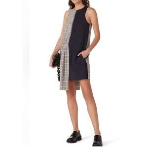 Tibi Sana Color Block Plaid Shift Dress Size 8 Dark Academia Asymmetric